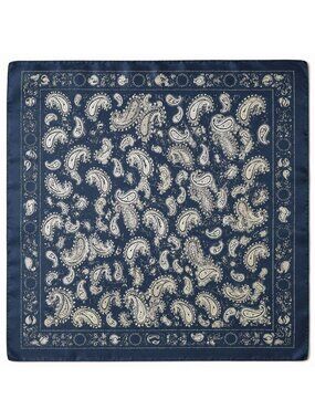 Navy Satin Paisley Scarf Women Square Hair Neck Scarf Boho Western Bandana 27x27